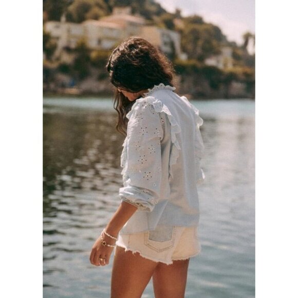 💕SEZANE💕 Irma Shirt ~ Light Blue/Ecru FR 34 = US 2 - Picture 7 of 16